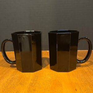Vintage Arcoroc Black Octime Coffee Mug Set. Made in France. 80’s